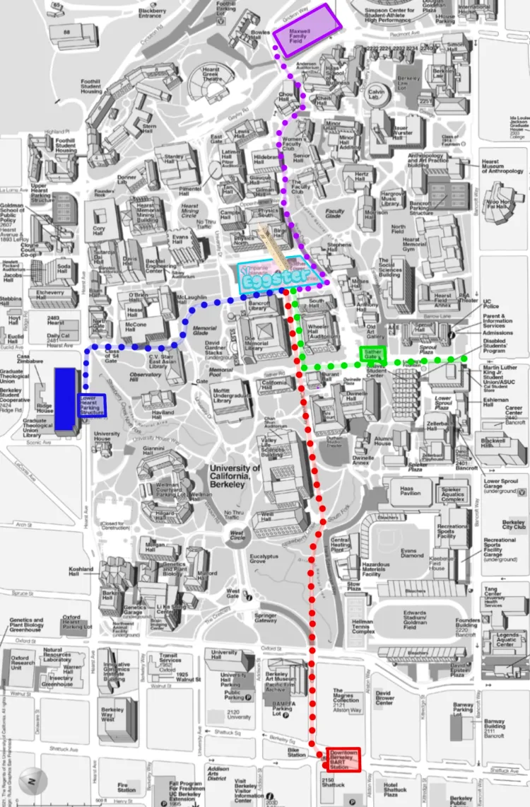 Map showing parking options near UC Berkeley including Lower Hearst and Stadium Parking
